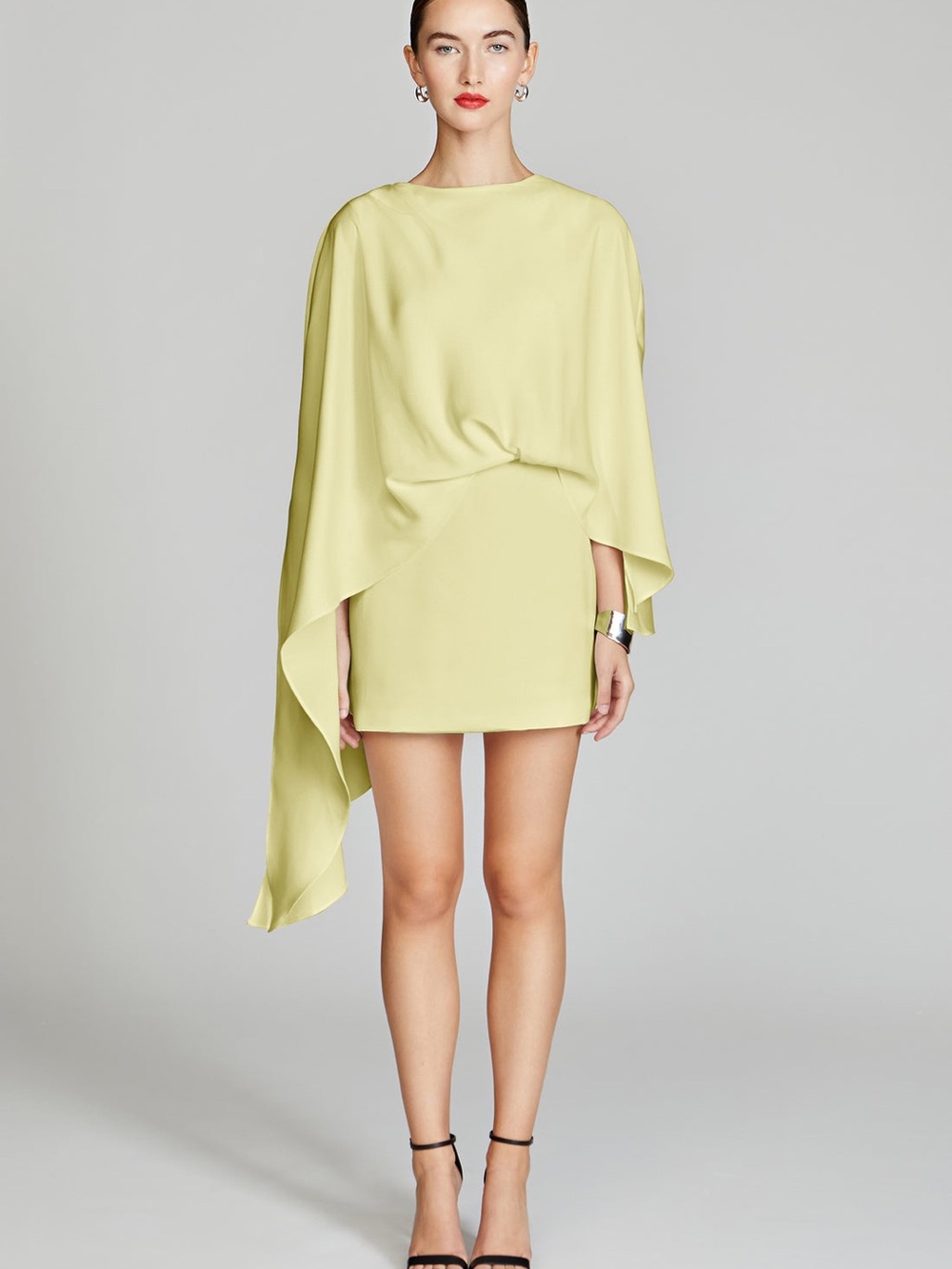 H by Halston Lemon Draped Asymmetric Mini Dress